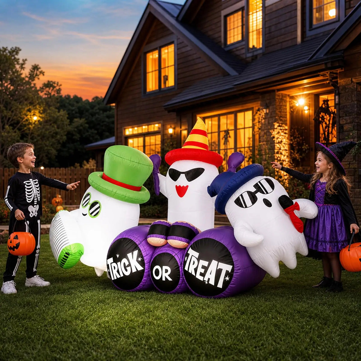 8ft Halloween Ghost Band Inflatable Outdoor Yard Decor With 6 Led Lights, Trick Or Treat Blow Up For Lawn Porch Garden Party Display