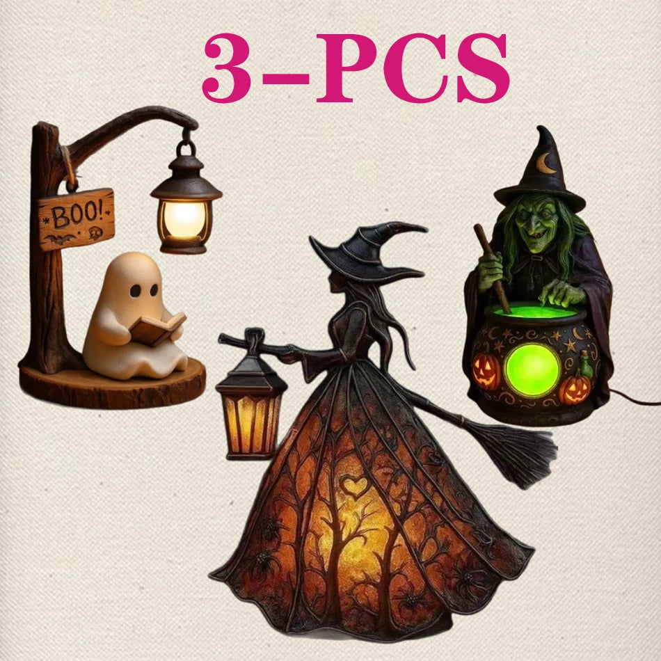 Halloween Witch Ghost 3D Lamp Lantern Decorative Resin Lantern For Festival Spooky Party Decor Halloween Outdoor Indoor Lantern