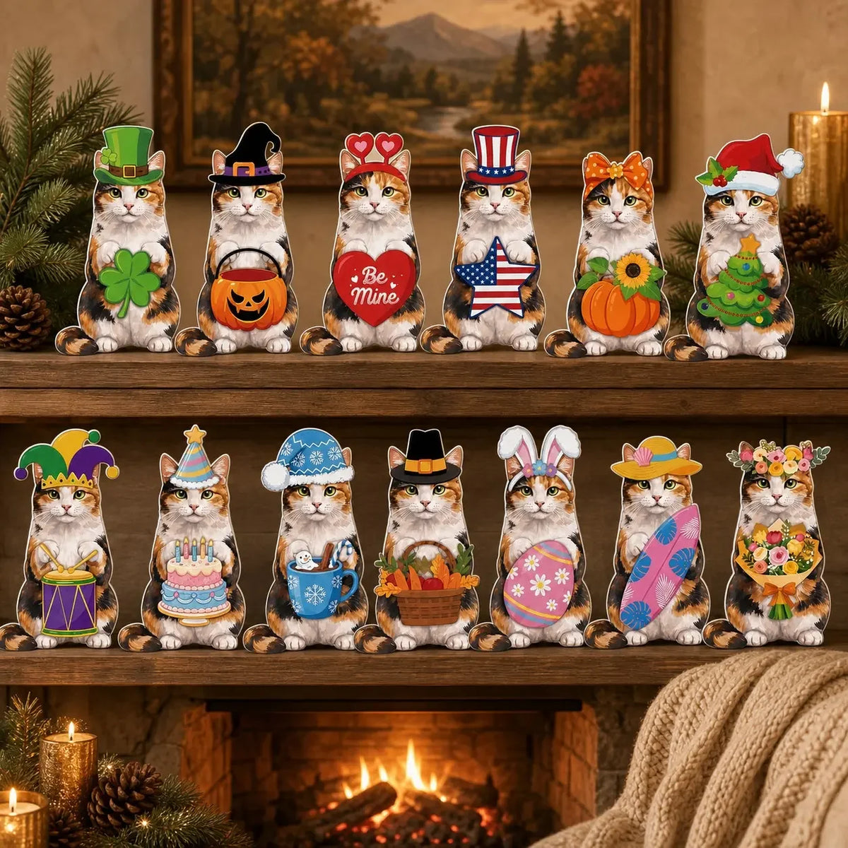 Interchangeable Wooden Desk Decor With Different Accessories Wooden Ornament For Pet Lover As Birthday Gifts,Home Party Decoration Summer Holiday Autumn Thanks Giving Festival Tabletop Decoration