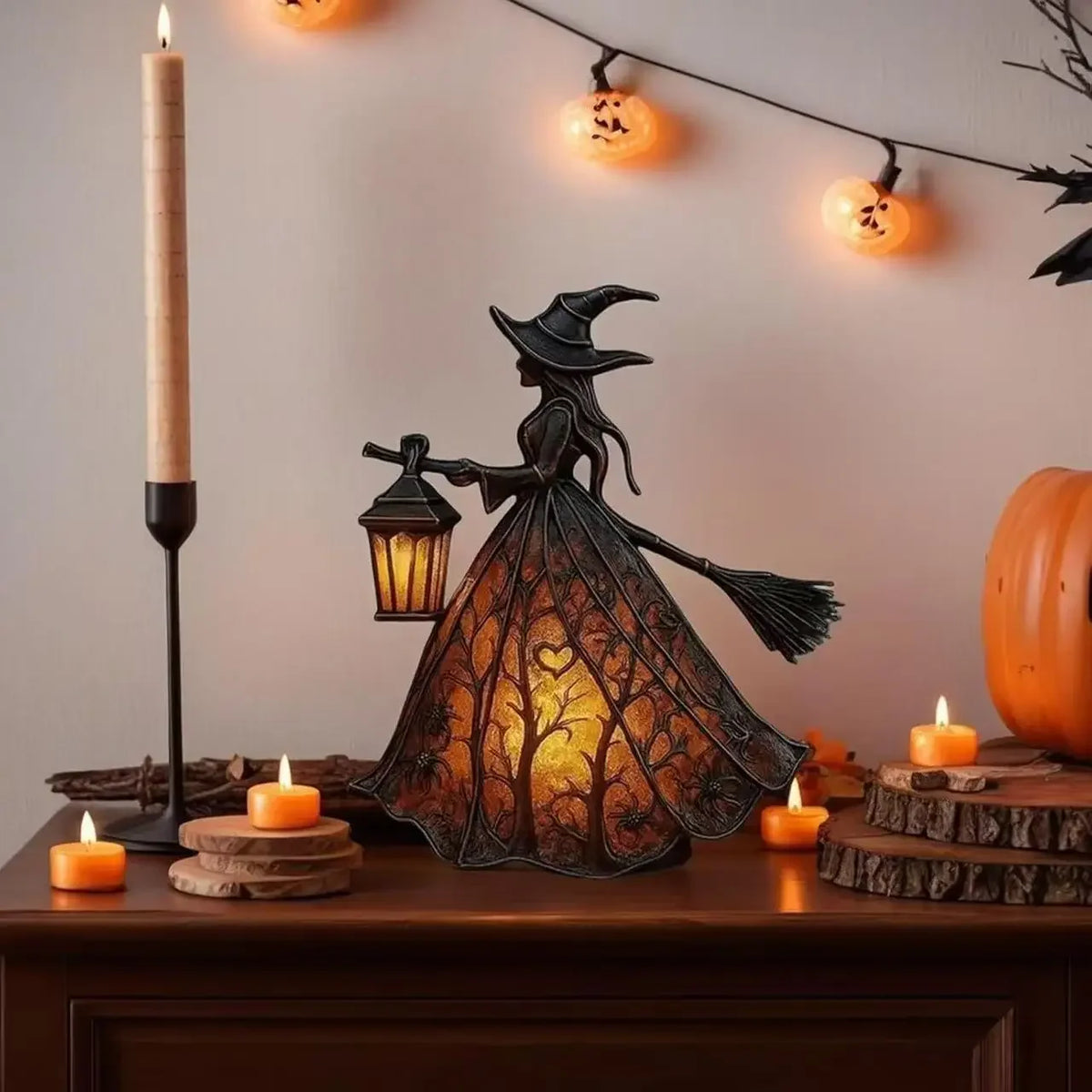 Halloween Witch Ghost 3D Lamp Lantern Decorative Resin Lantern For Festival Spooky Party Decor Halloween Outdoor Indoor Lantern