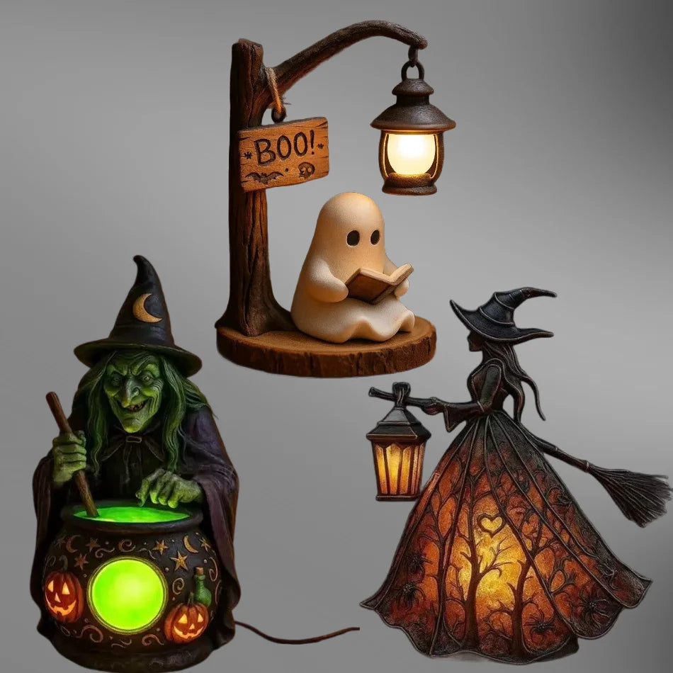 Halloween Witch Ghost 3D Lamp Lantern Decorative Resin Lantern For Festival Spooky Party Decor Halloween Outdoor Indoor Lantern