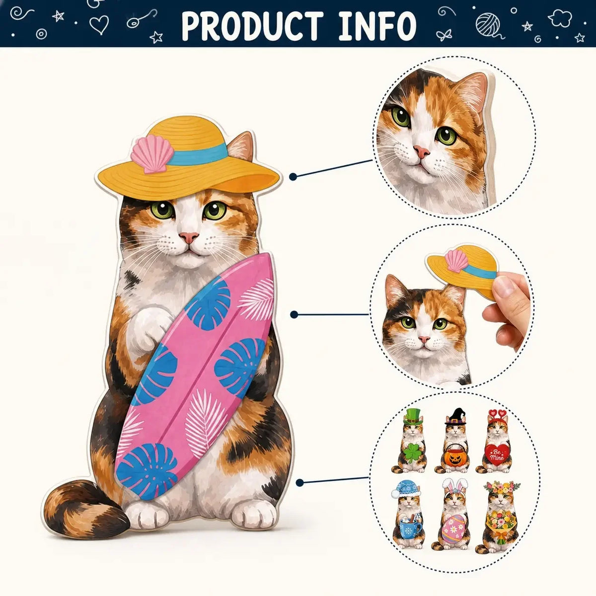 Interchangeable Wooden Desk Decor With Different Accessories Wooden Ornament For Pet Lover As Birthday Gifts,Home Party Decoration Summer Holiday Autumn Thanks Giving Festival Tabletop Decoration