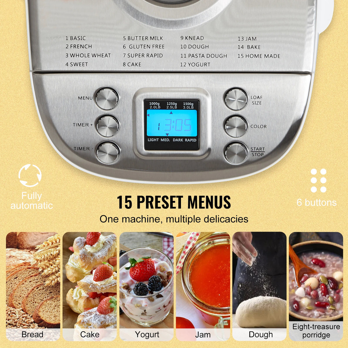 SucceBuy Automatic Bread Maker With 15 Programmable Functions