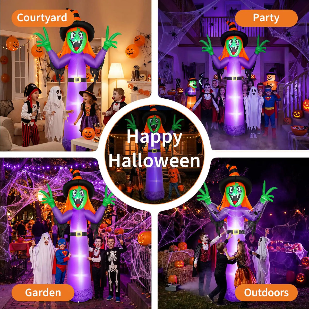 Inflatable Halloween Witch Decoration 360cm Tall Spooky Outdoor Yard Decor with Hat Taffeta Fabric for Spooky House and Party Blow Up Holiday Festival Display Equipment