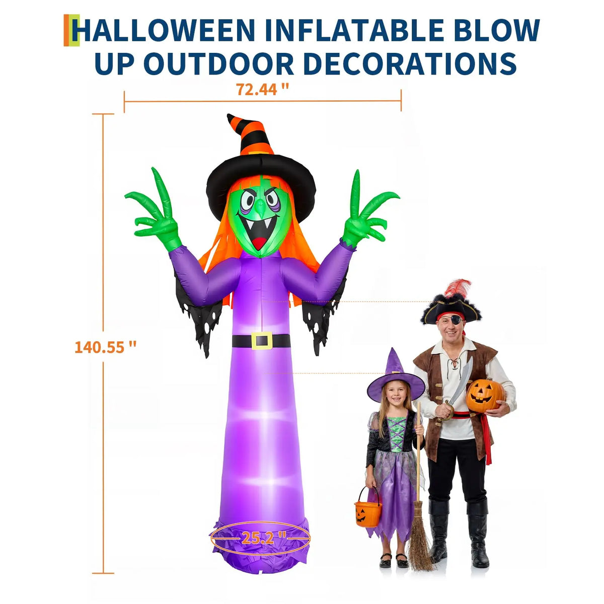 Inflatable Halloween Witch Decoration 360cm Tall Spooky Outdoor Yard Decor with Hat Taffeta Fabric for Spooky House and Party Blow Up Holiday Festival Display Equipment