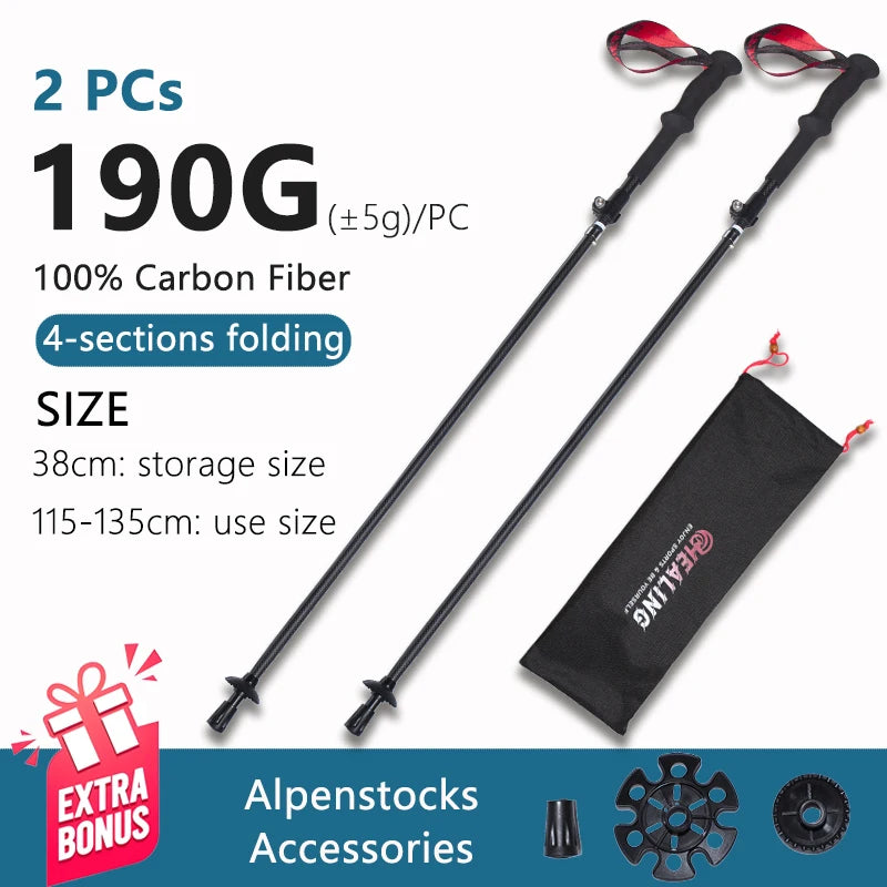 OKHEALING Carbon Fiber Trekking Poles For Hiking And Mountain Climbing