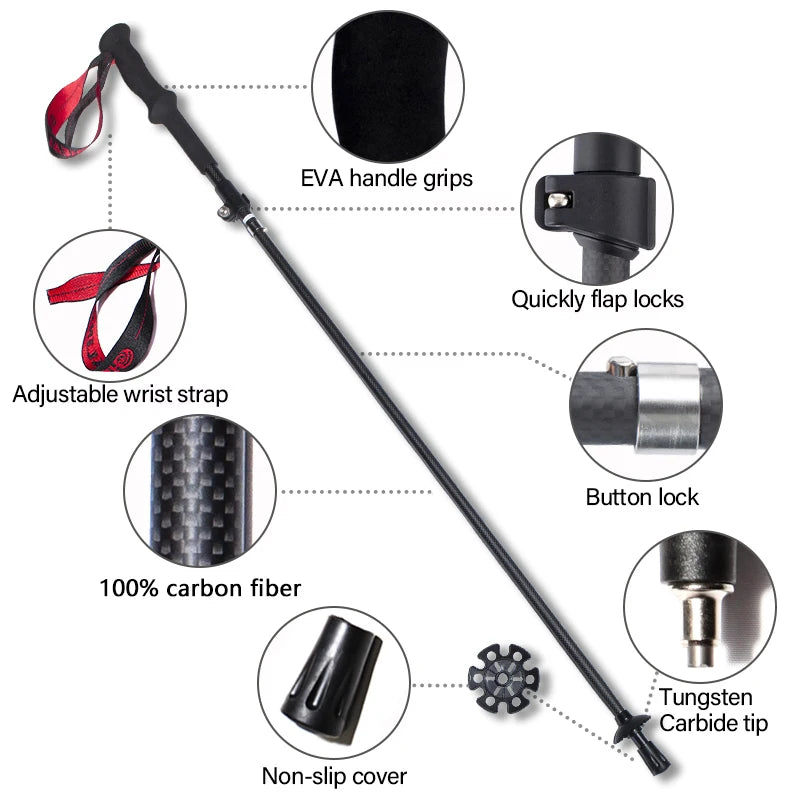 OKHEALING Carbon Fiber Trekking Poles For Hiking And Mountain Climbing