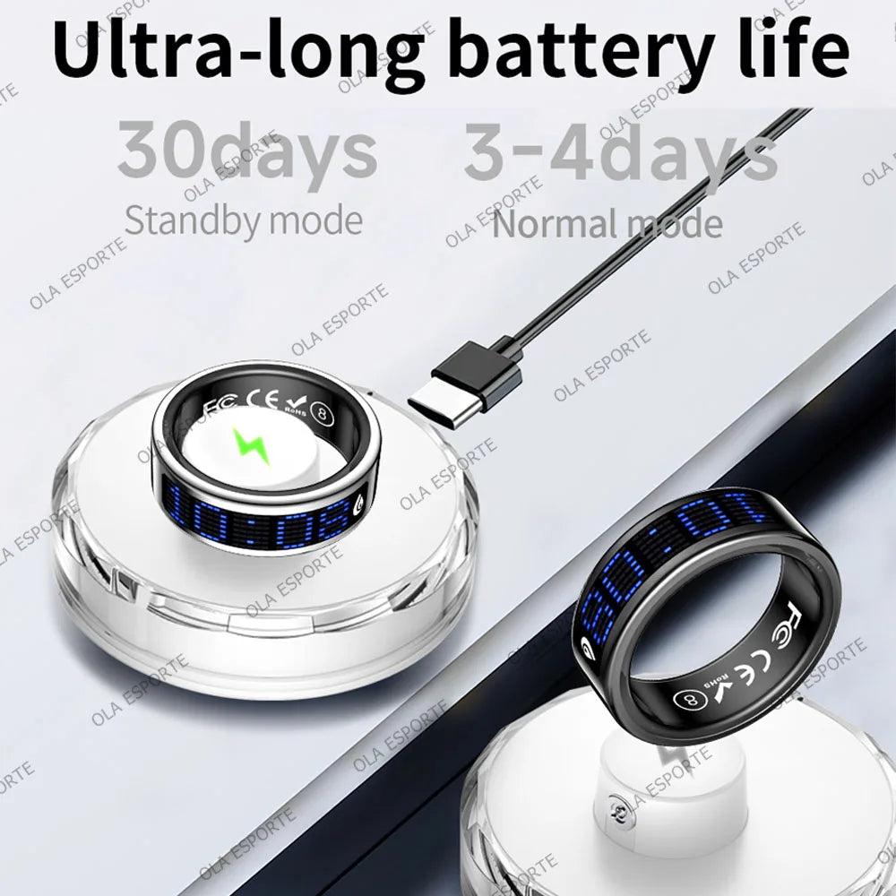 Smart Ring With Led Display Heart Rate Blood Oxygen Monitor