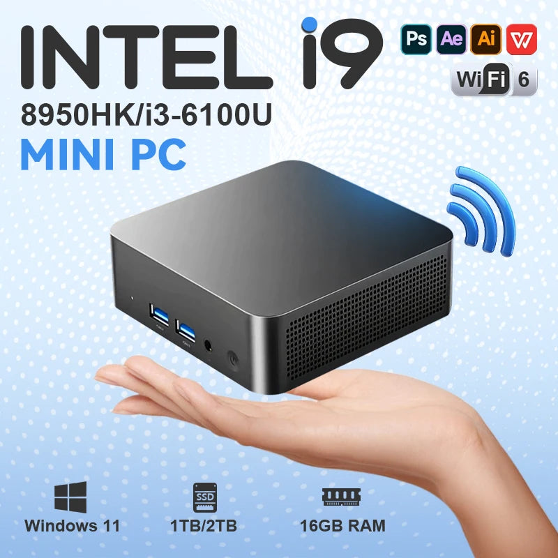 2026 Mini PC Intel Core I9 8950HK I3 6100U Windows 11 Gaming Computer Desktop PC 16GB RAM 1TB SSD WiFi6 BT5.2 Portable Gamer PC