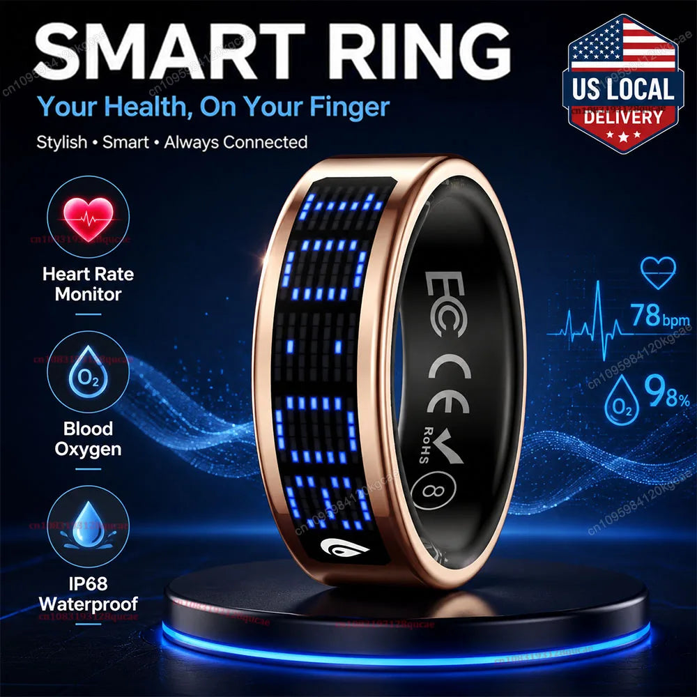Smart Ring With Led Display Heart Rate Blood Oxygen Monitor