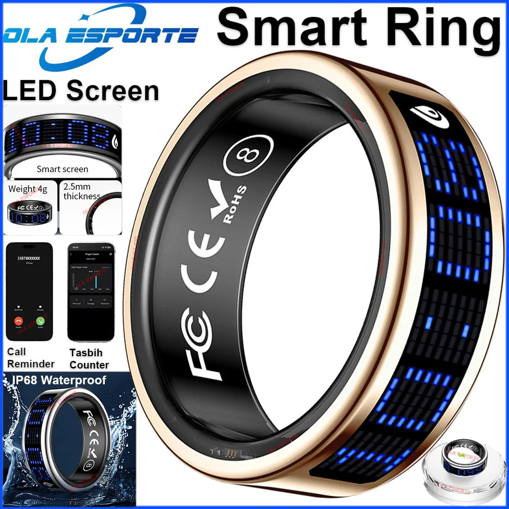 Smart Ring With Led Display Heart Rate Blood Oxygen Monitor