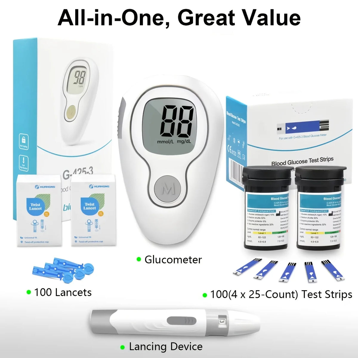 VivaGuard Blood Glucose Monitor Kit Includes Strips Lancets No Coding
