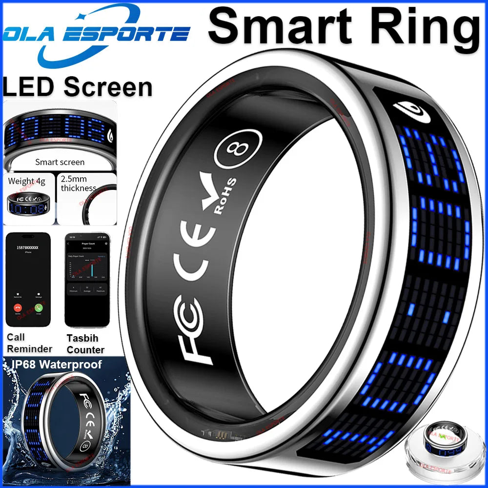 Smart Ring With Led Display Heart Rate Blood Oxygen Monitor