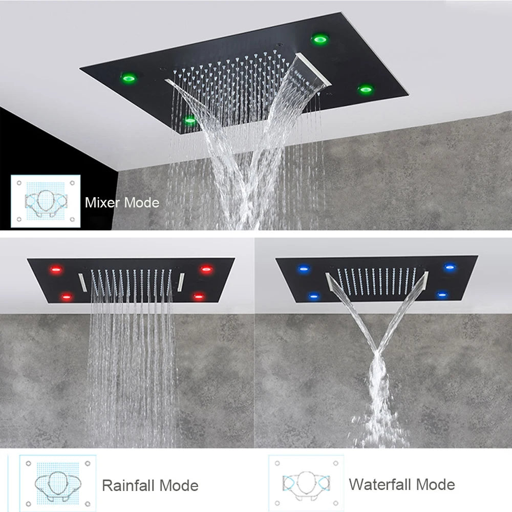 Saflihcar Stainless Steel Ceiling Rainfall Shower Head With LED Faucet