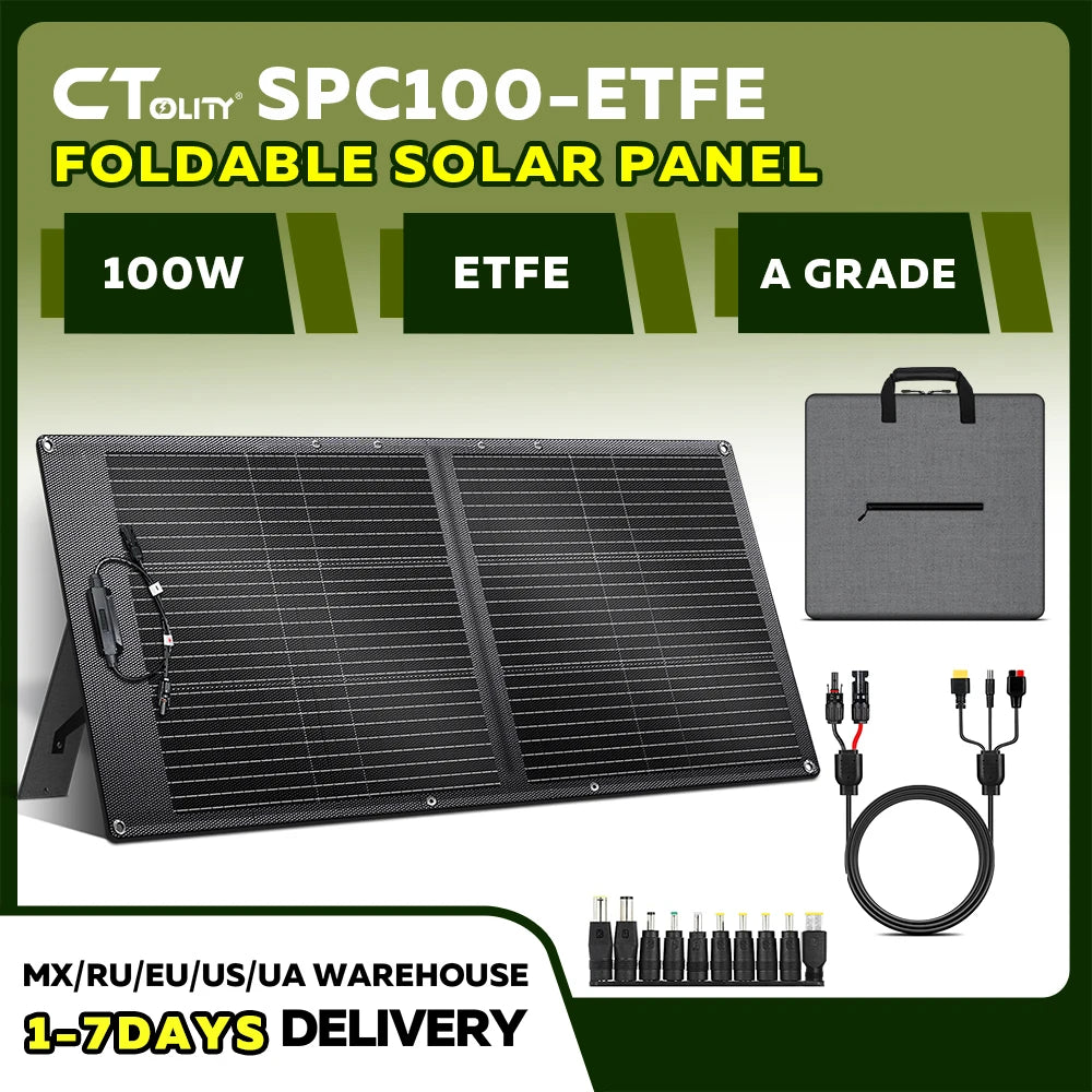 CTOLITY Foldable Etfe Solar Panel 100 Watt Portable Charger