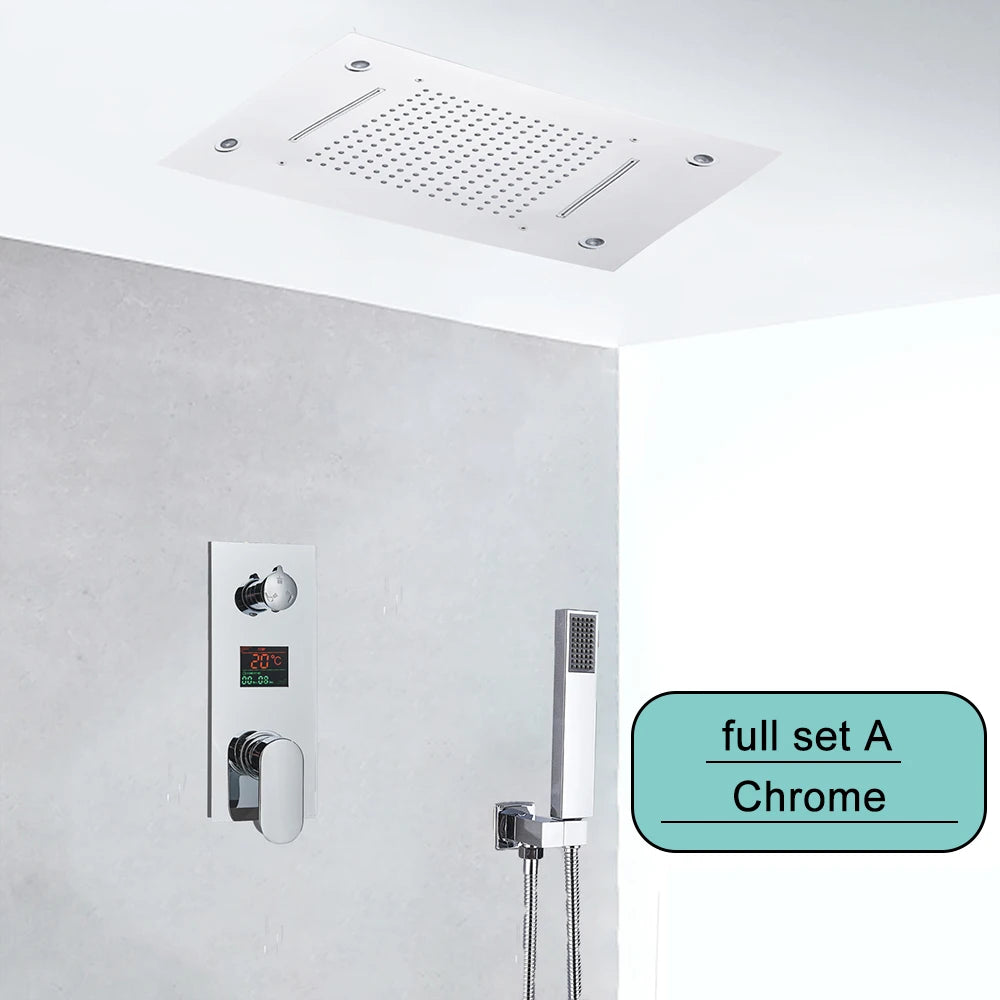 Saflihcar Stainless Steel Ceiling Rainfall Shower Head With LED Faucet