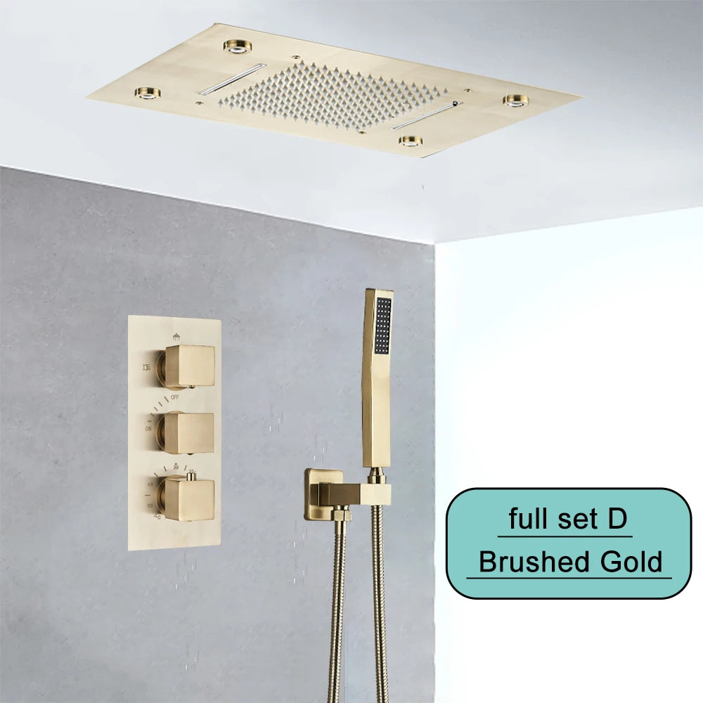 Saflihcar Stainless Steel Ceiling Rainfall Shower Head With LED Faucet