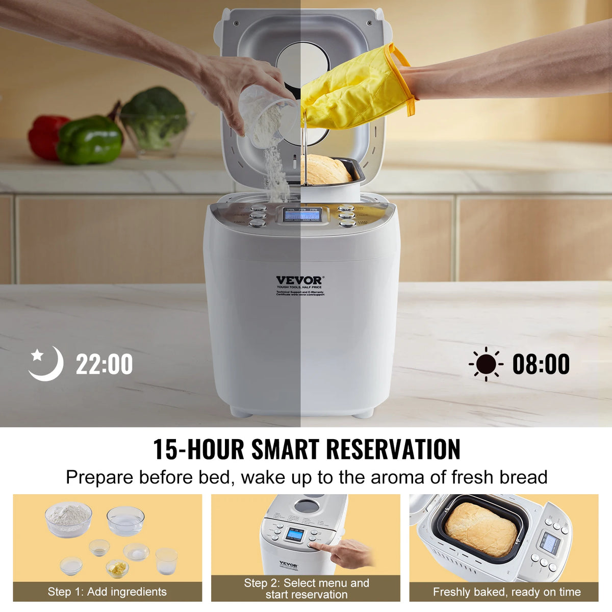SucceBuy Automatic Bread Maker With 15 Programmable Functions