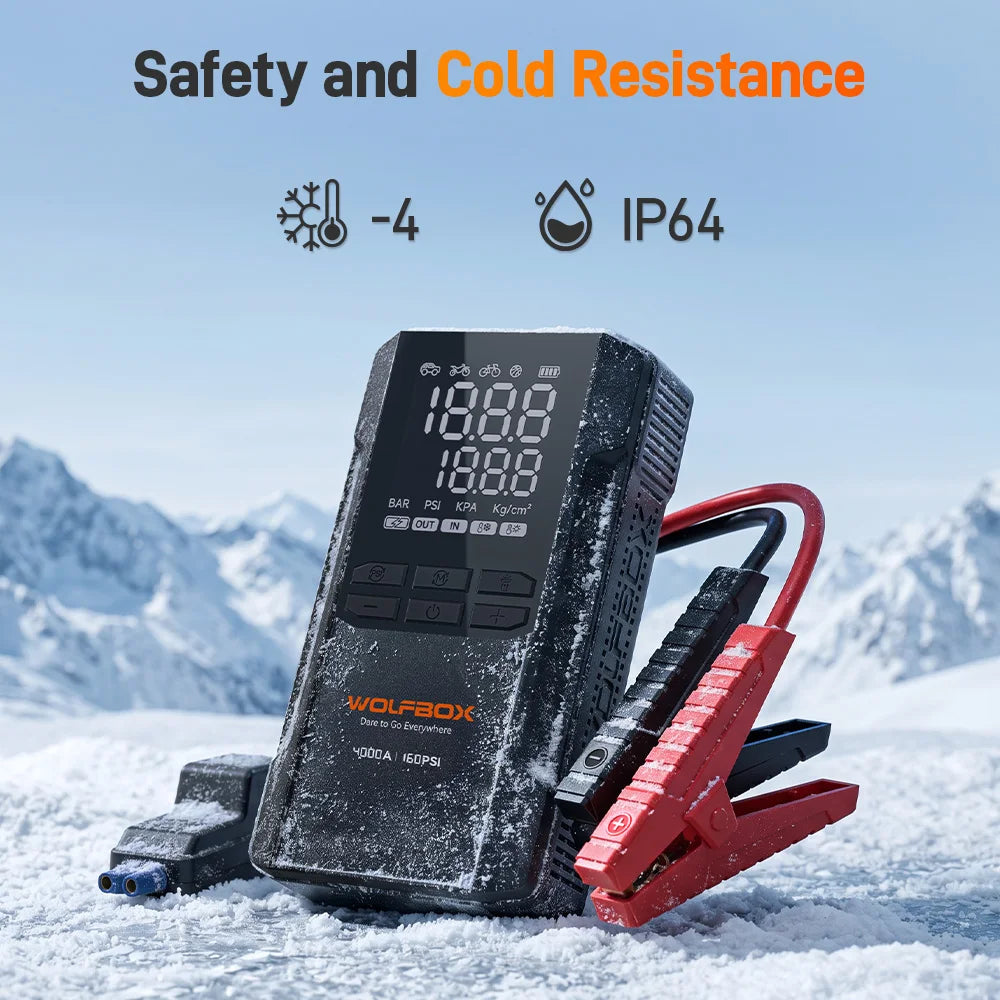 Wolfbox 4000A Portable Jump Starter With Built In Air Compressor