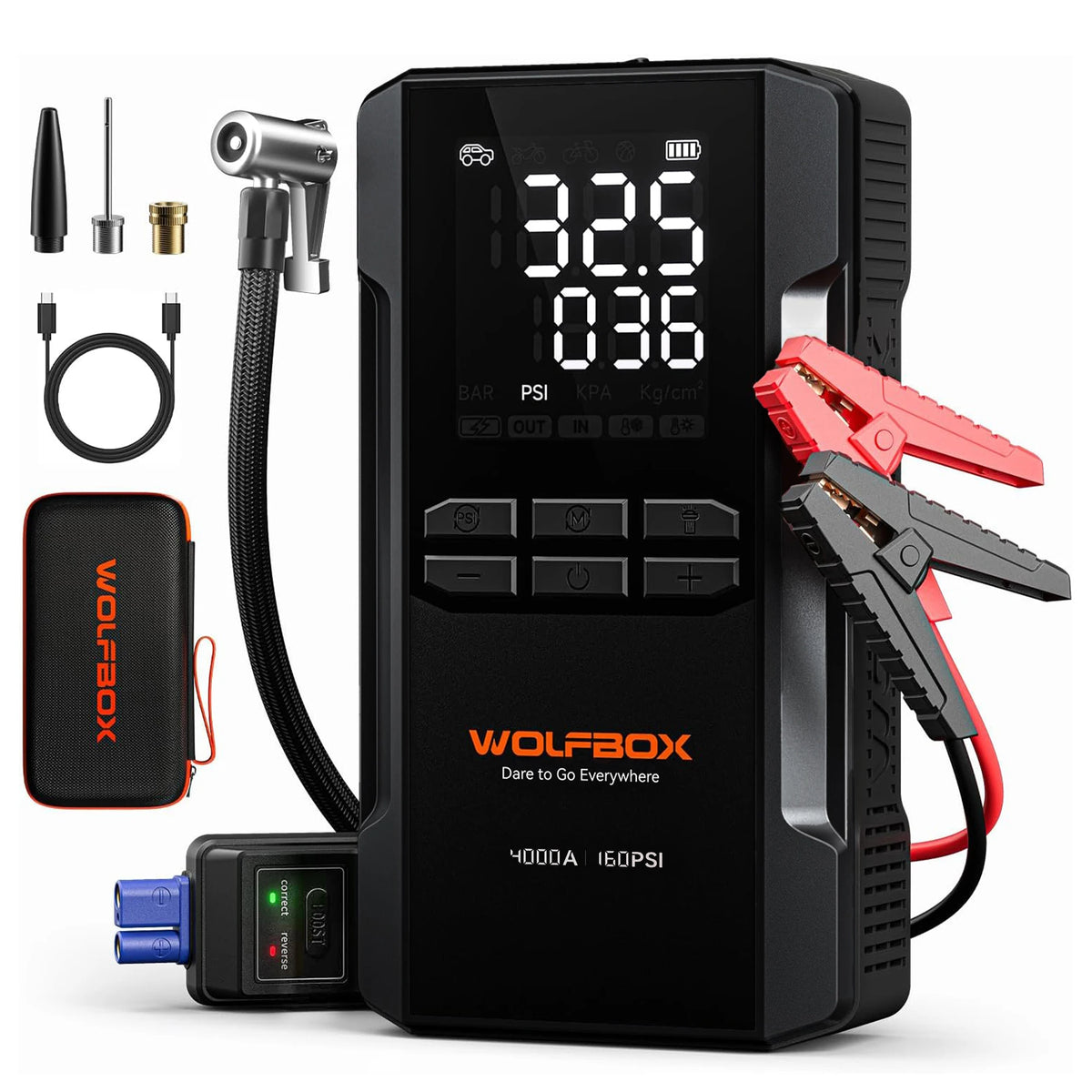 Wolfbox 4000A Portable Jump Starter With Built In Air Compressor