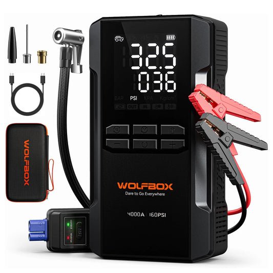 Wolfbox 4000A Portable Jump Starter With Built In Air Compressor