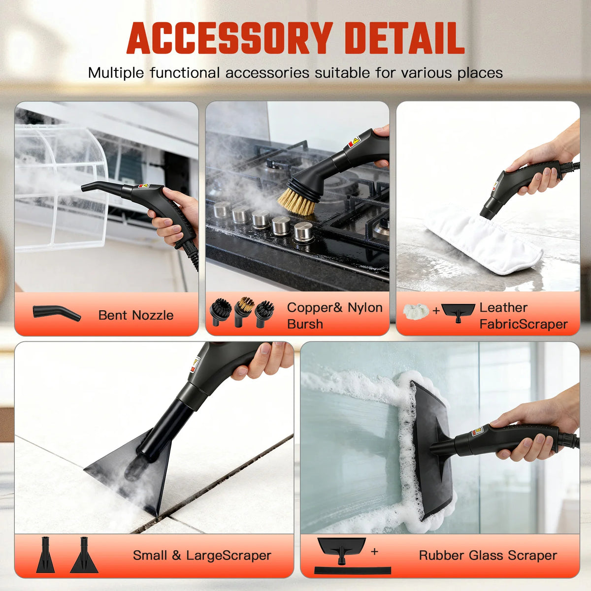 Portable Steam Cleaner 2500W Handheld 1200ML 105C With 20 Accessories