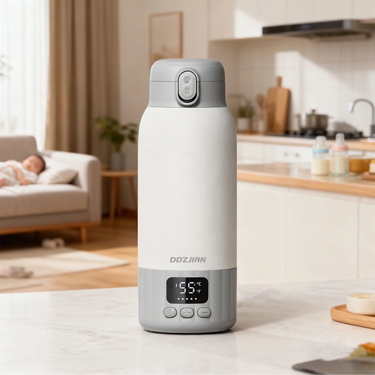 Portable Electric Heating Thermos Cup With Led Temperature Display