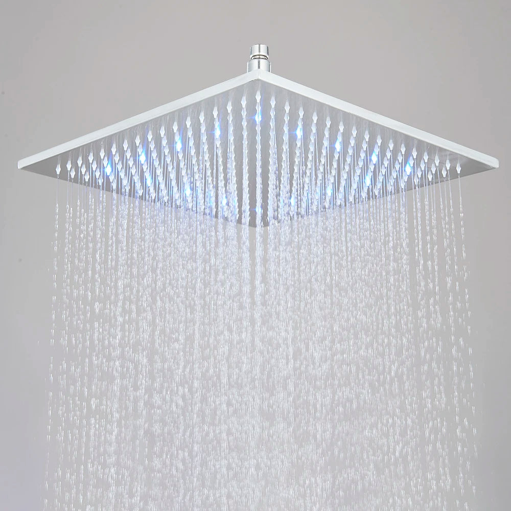 Wall Mounted Square Brass Rainfall Showerhead Featuring Led Lights