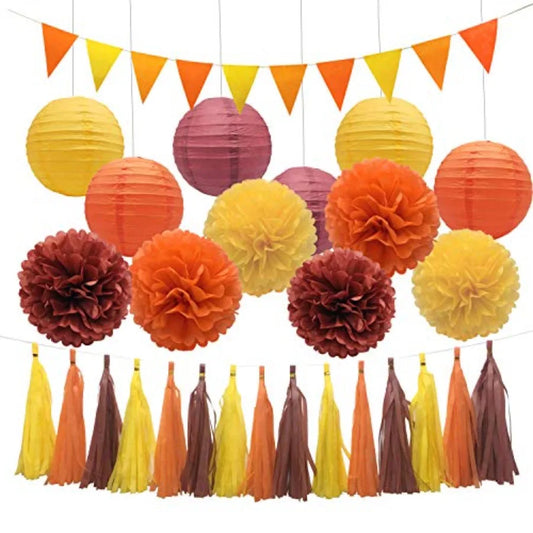 Thanksgiving Party Decorations For Fall Festival Wedding Birthday 30packs Fall colored Paper Lanterns Hanging Décor