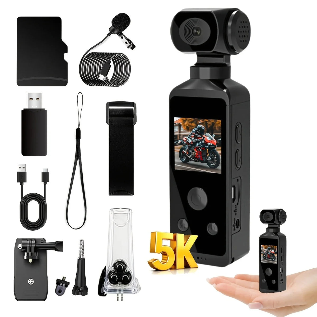 5K HD Pocket Action Camera With WiFi And Rotatable Lens