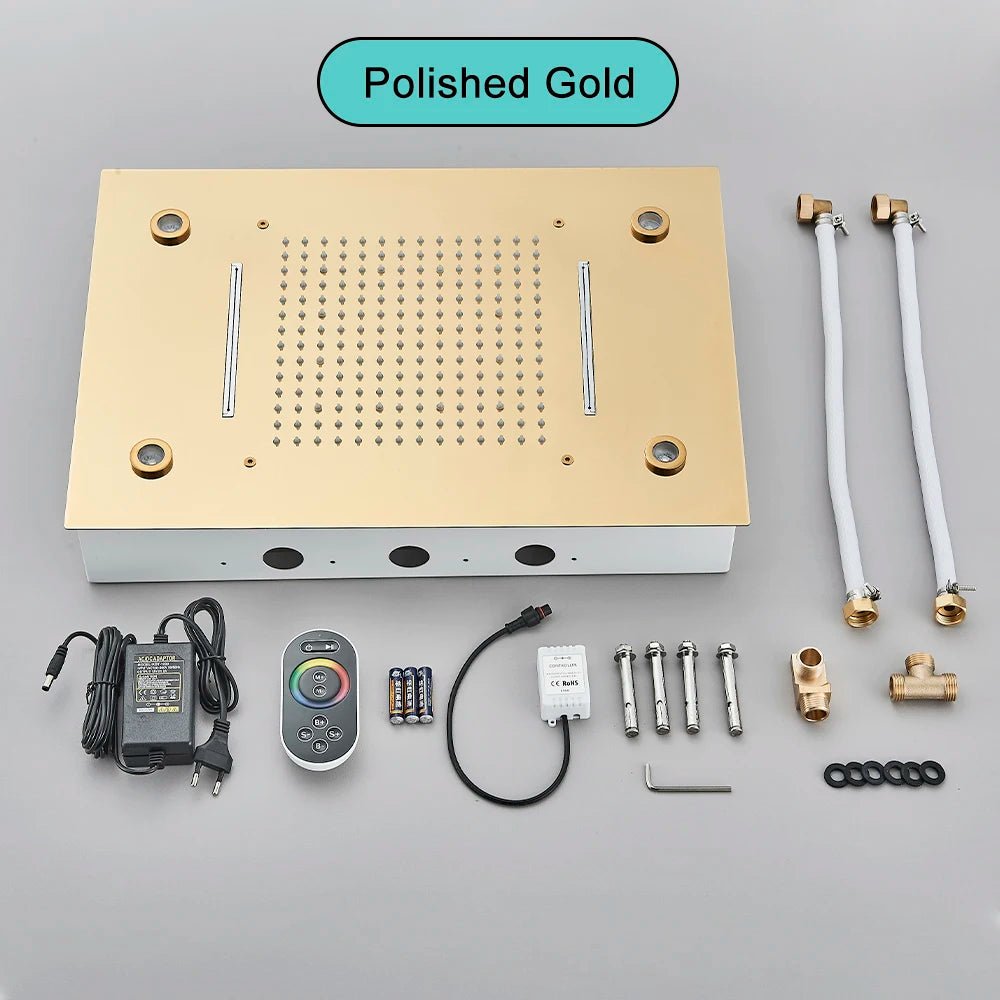 Saflihcar Stainless Steel Ceiling Rainfall Shower Head With LED Faucet
