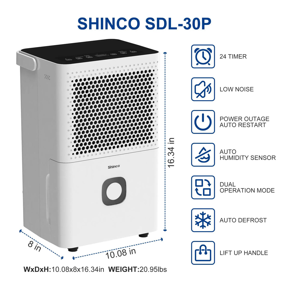 Shinco 30 Pints Dehumidifier With Auto And Manual Drainage