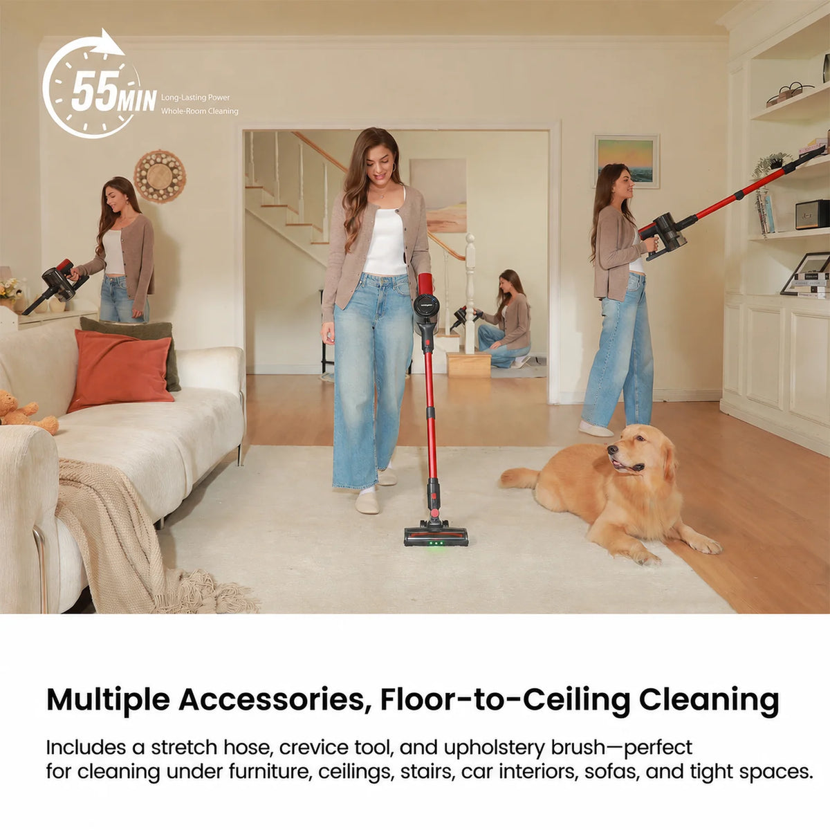 Monsga Cordless Vacuum Featuring Anti Tangle Brush And HEPA Filter