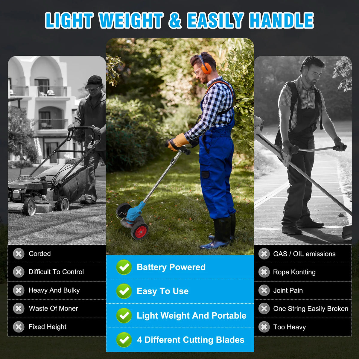 Cordless 3 In 1 Lawn Mower Grass Trimmer Edger Tool