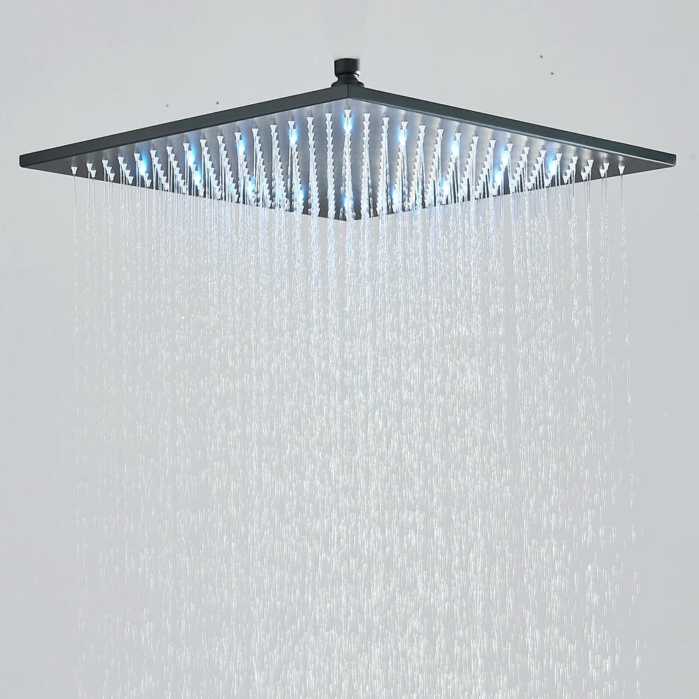 Wall Mounted Square Brass Rainfall Showerhead Featuring Led Lights