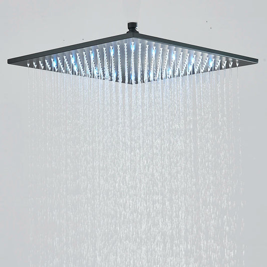 Wall Mounted Square Brass Rainfall Showerhead Featuring Led Lights