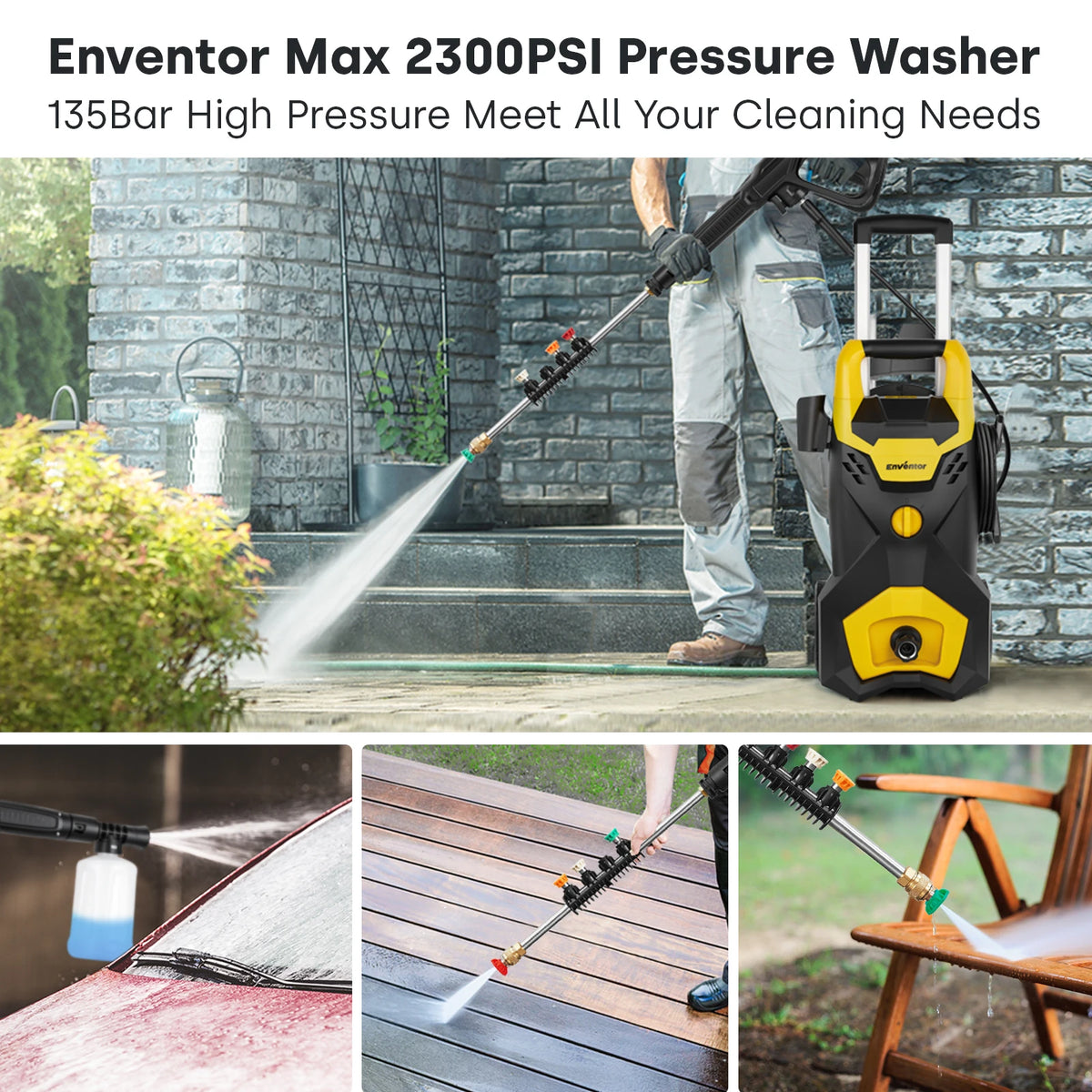 Enventor Electric Pressure Washer Portable Car And Garden Cleaner
