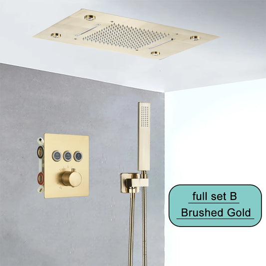 Saflihcar Stainless Steel Ceiling Rainfall Shower Head With LED Faucet