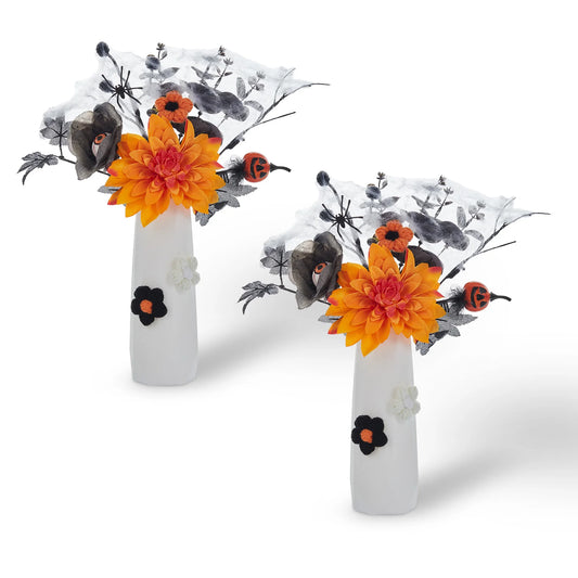 Halloween Decorations With Vase Set of 2 Artificial Pumpkin Maple Leaf Floral Arrangements 14" Fall Centerpieces For Table Party Home Decor Realistic Thanksgiving Halloween Decor