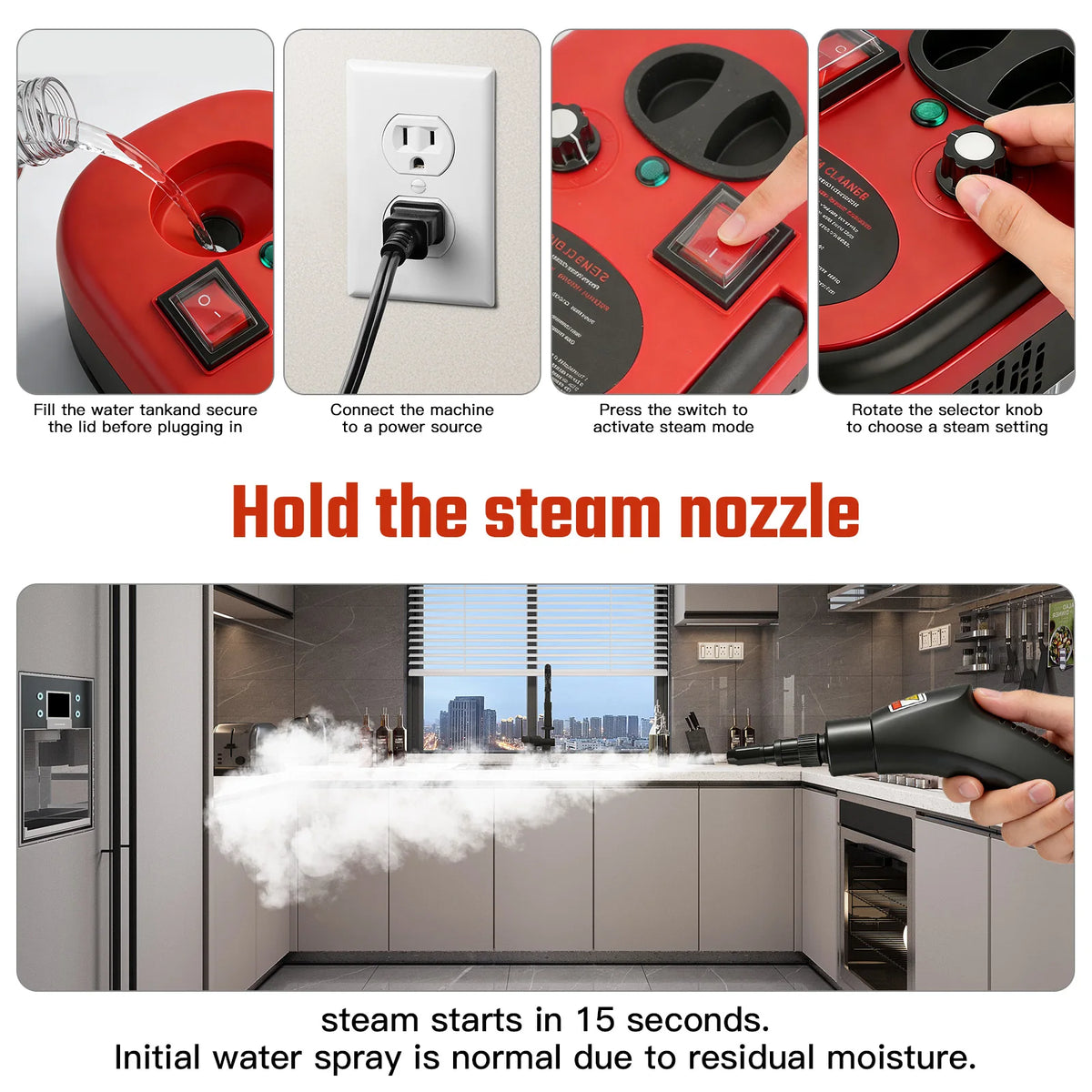 Portable Steam Cleaner 2500W Handheld 1200ML 105C With 20 Accessories
