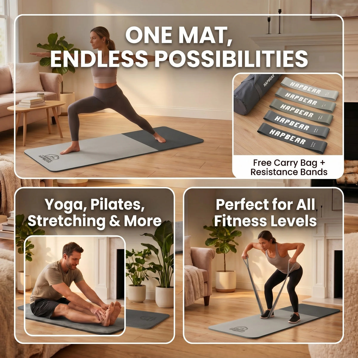 Hapbear TPE Non Slip Yoga And Exercise Mat With Bag