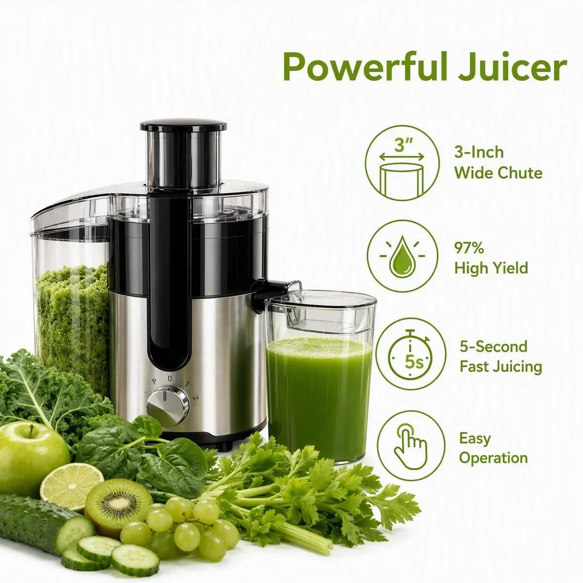 Efficient Centrifugal Juicer With Wide Feed Chute For Quick Juicing