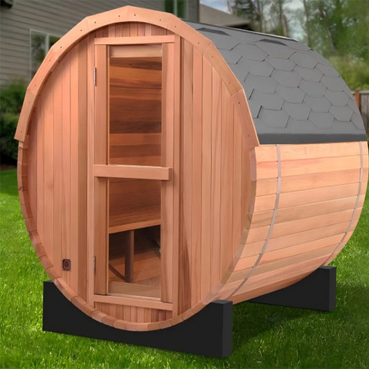 Outdoor Red Cedar Barrel Sauna With 6KW Heater Glass Door