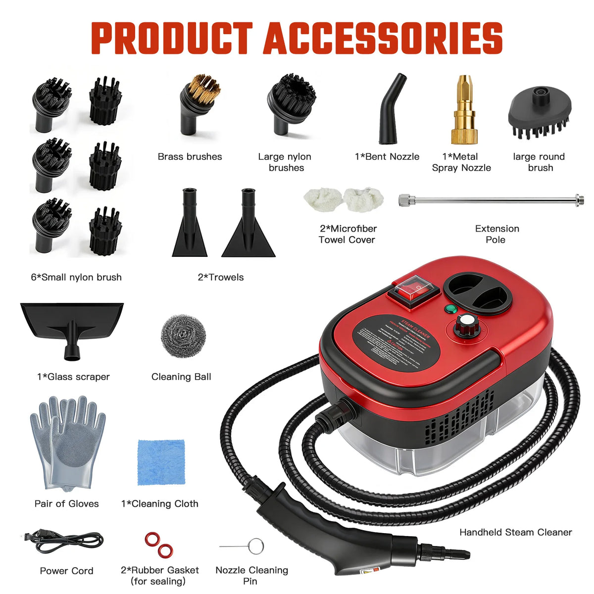 Portable Steam Cleaner 2500W Handheld 1200ML 105C With 20 Accessories