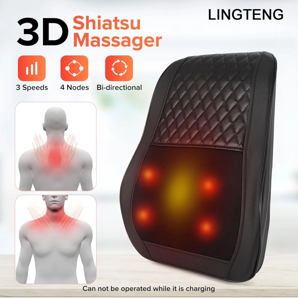 LINGTENG 3D Kneading Back Massager With Heat Therapy Rechargeable Battery