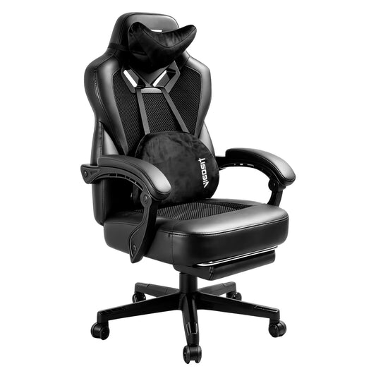 Ergonomic Gaming Chair With Lumbar Massage Adjustable Headrest And Footrest