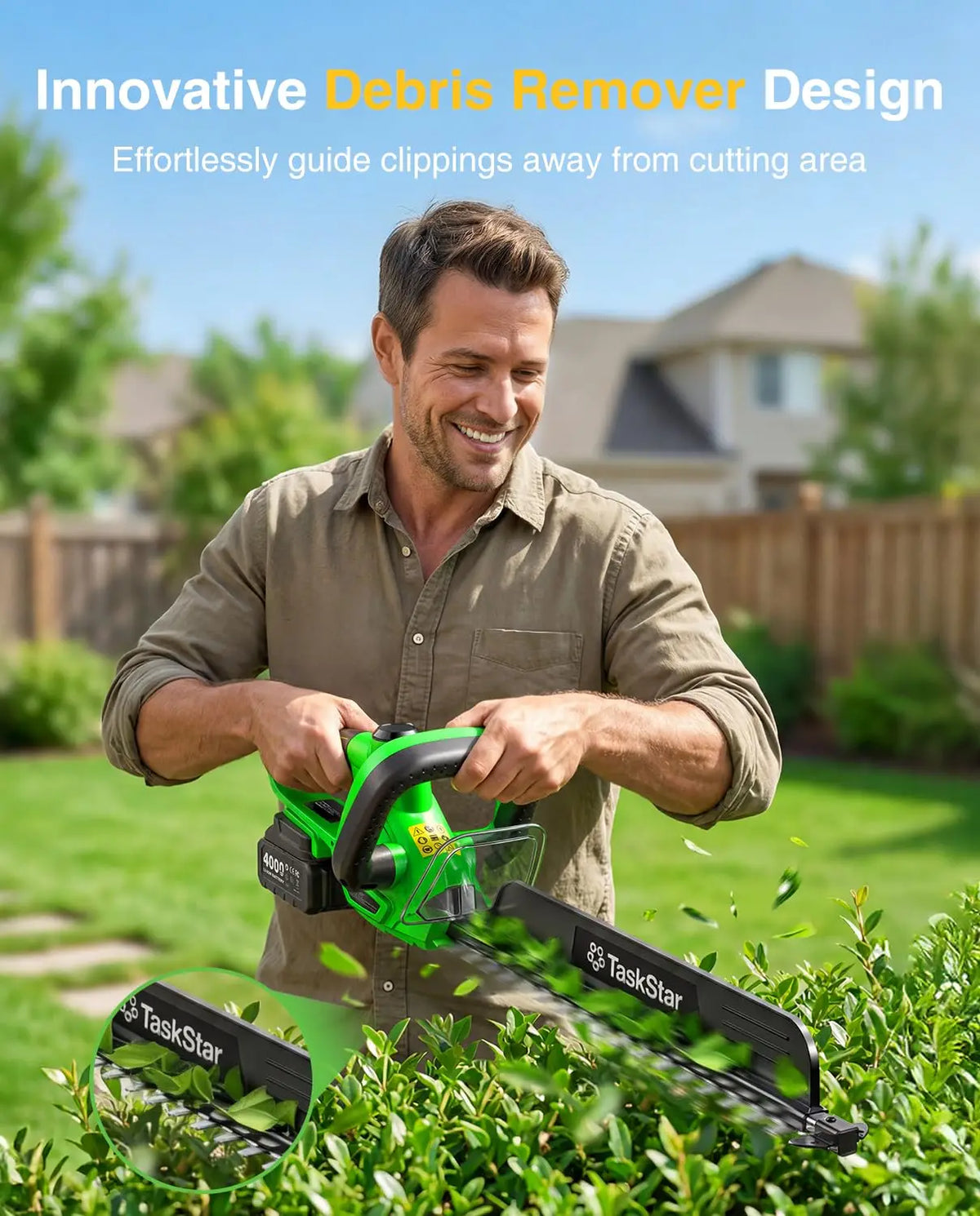 TaskStar Cordless Hedge Trimmer With Rotatable Handle And Debris Remover