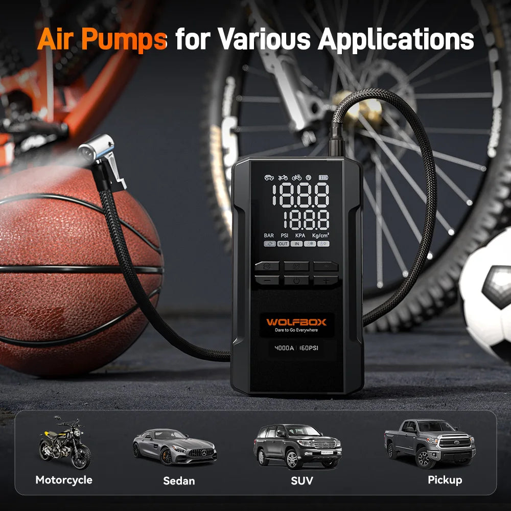Wolfbox 4000A Portable Jump Starter With Built In Air Compressor