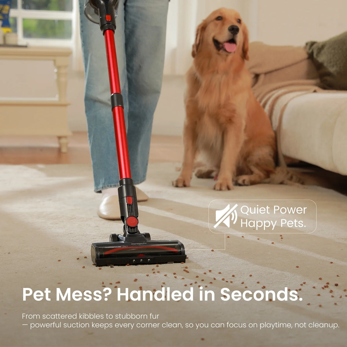 Monsga Cordless Vacuum Featuring Anti Tangle Brush And HEPA Filter