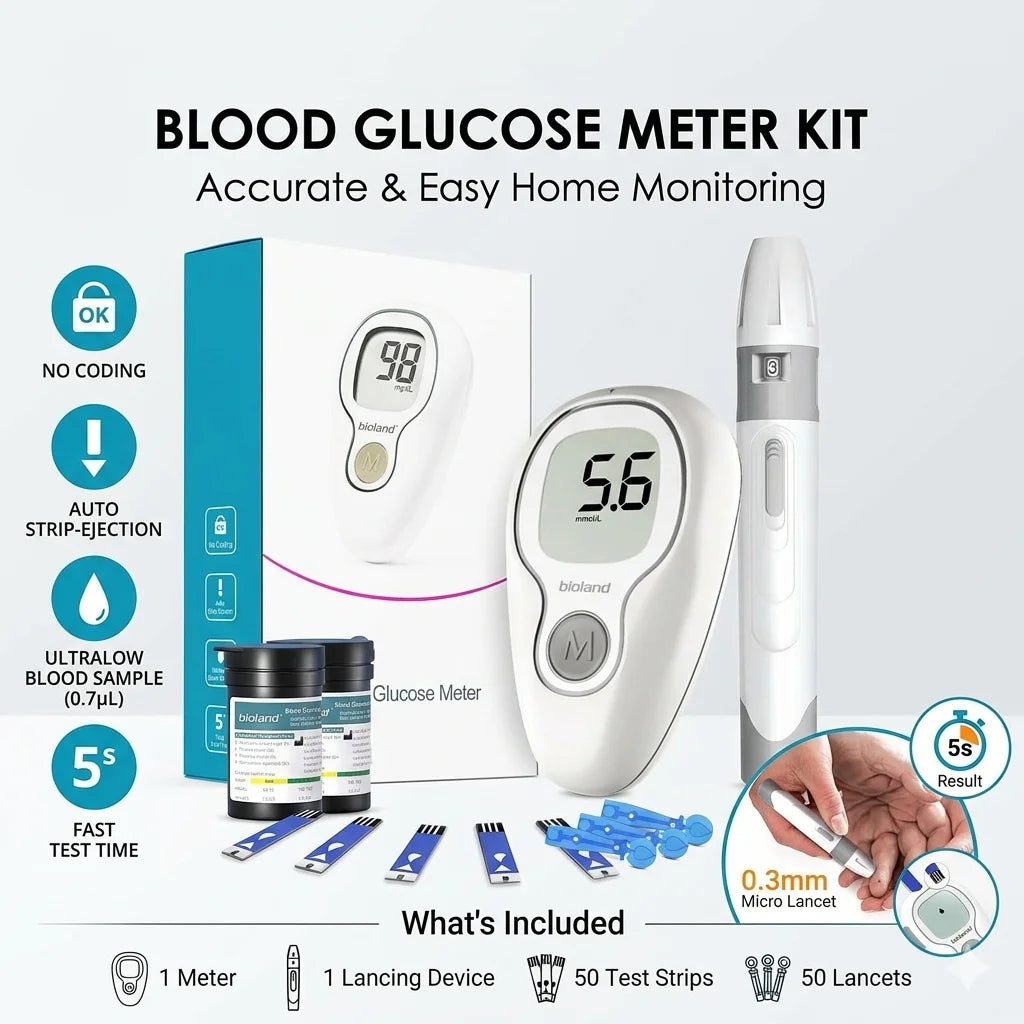 VivaGuard Blood Glucose Monitor Kit Includes Strips Lancets No Coding